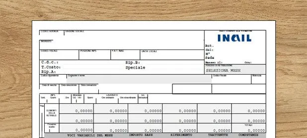 Modello di busta paga INAIL da compilare